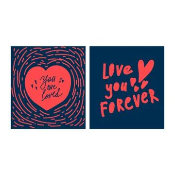 Set of cards on a dark background for the day of Love. The illustration is hand Stock Illustration