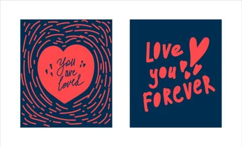 Set of cards on a dark background for the day of Love. The illustration is hand Stock Illustration