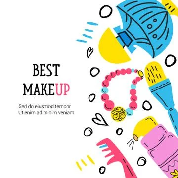 Set of cards with Doodle makeup elements Stock Illustration