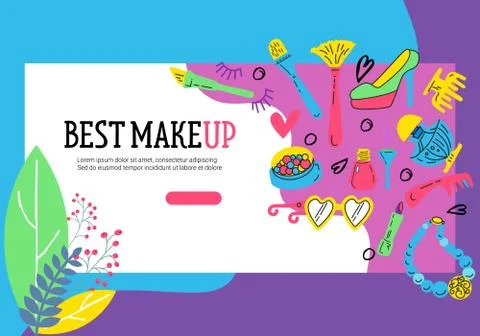 Set of cards with Doodle makeup elements Illustrazione stock