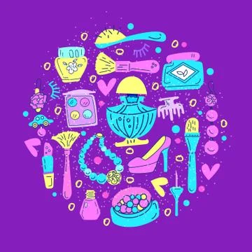 Set of cards with Doodle makeup elements Illustrazione stock