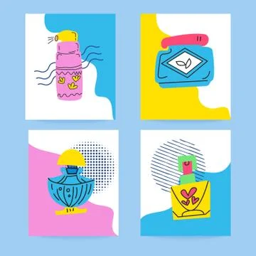 Set of cards with Doodle makeup elements Illustrazione stock