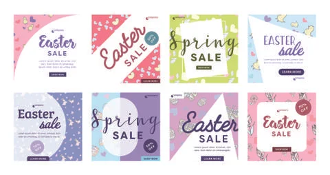 Set of cards with easter and spring sale message Stock Illustration