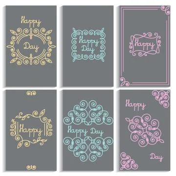 Set cards frame, monogram linear emblem Stock Illustration