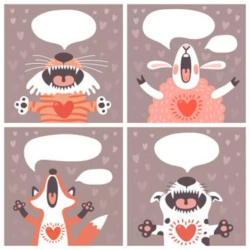 Set of cards with funny animals. Stock Illustration