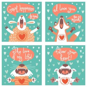 Set of cards with funny animals. Stock Illustration