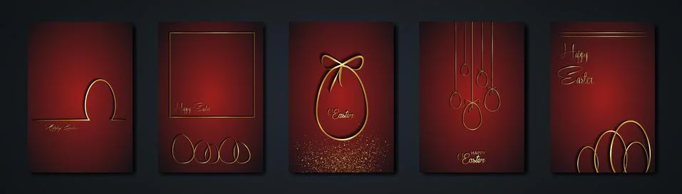 Set cards Happy Easter gold texture, golden luxury red modern background Illustrazione stock