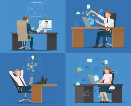Set of Cards Office Workers Vector Illustration Illustrazione stock
