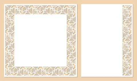 Set of cards with openwork floral border and space for text. Laser cutting te Stock Illustration
