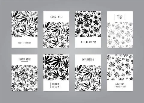 Set of cards with pattern of marijuana leaves Stock Illustration