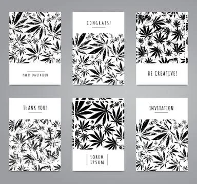 Set of cards with pattern of marijuana leaves Stock Illustration