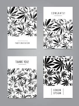 Set of cards with pattern of marijuana leaves Stock Illustration