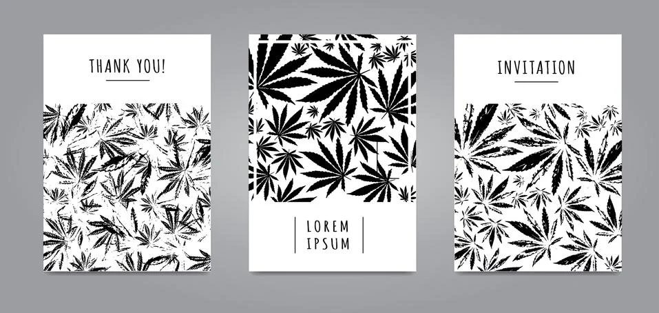 Set of cards with pattern of marijuana leaves 库存插图