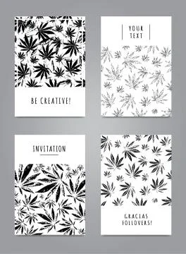 Set of cards with pattern of marijuana leaves Stock Illustration