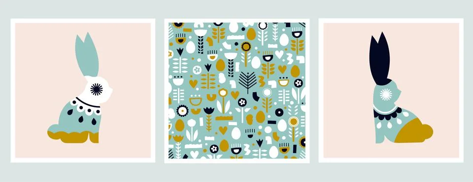 A set of cards with rabbits easter Stock Illustration