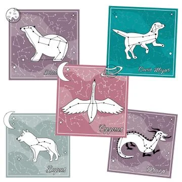 Set of cards with star constellations Stock Illustration