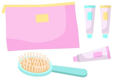 A set of care items vector illustration. Comb and multi-colored tubes of cream Illustration