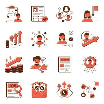 Set of Career Progress Flat Icons Stock Illustration