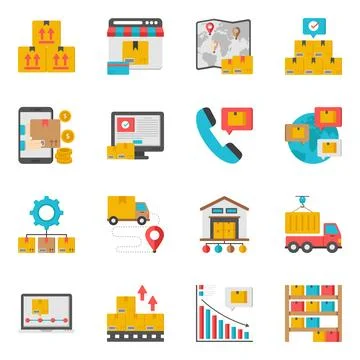 Set of Cargo and Delivery Flat Icons Stock Illustration