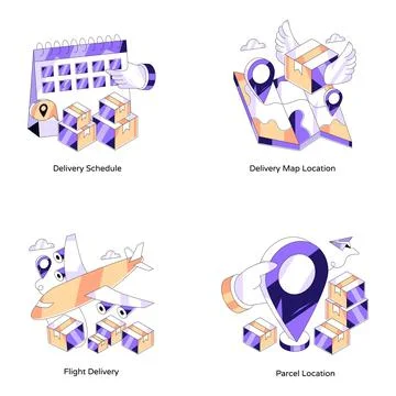 Set of Cargo and Delivery Isometric Illustrations Stock Illustration