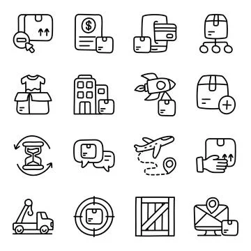Set of Cargo and Freight Linear Icons Stock Illustration