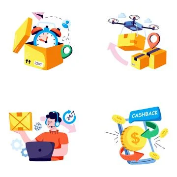 Set of Cargo and Shipment Flat Illustrations Stock Illustration