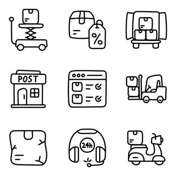 Set of Cargo and Shipment Linear Icons Stock Illustration