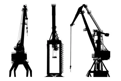 Set of cargo cranes isolated on white background. Harbor crane. Stock Illustration