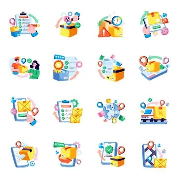 Set of Cargo Delivery Flat Illustrations Stock Illustration