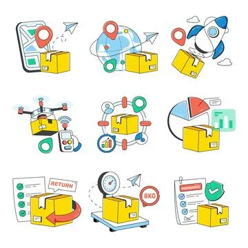 Set of Cargo Doodle Icons Stock Illustration