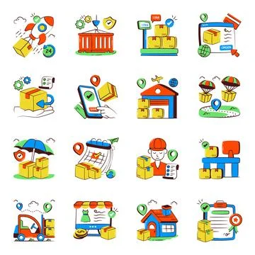 Set of Cargo Doodle Icons Stock Illustration