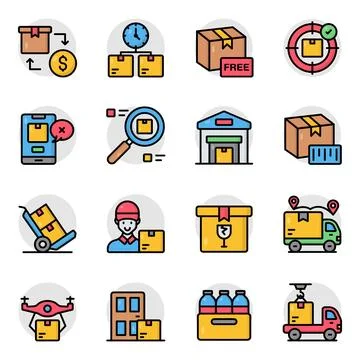 Set of Cargo Flat Icons Stock Illustration