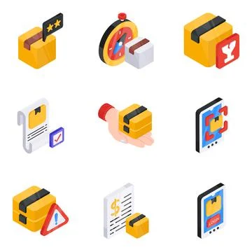 Set of Cargo Flat Isometric Icons Stock Illustration