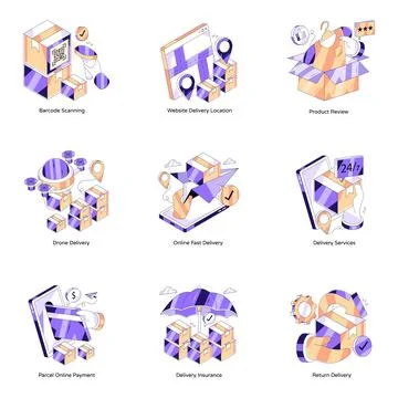 Set of Cargo Isometric Illustrations Stock Illustration