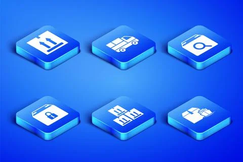 Set Cargo ship with boxes, Cardboard traffic, Locked package, Delivery truck and 스톡 일러스트