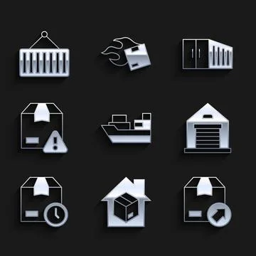 Set Cargo ship with boxes delivery, Home services, Carton cardboard, Warehouse Stock Illustration