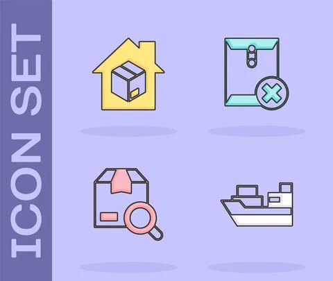 Set Cargo ship with boxes delivery, Home services, Search package and Delete Stockillustratie