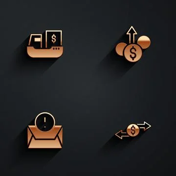 Set Cargo ship with boxes delivery, Financial growth dollar, Envelope and Money Stock Illustration