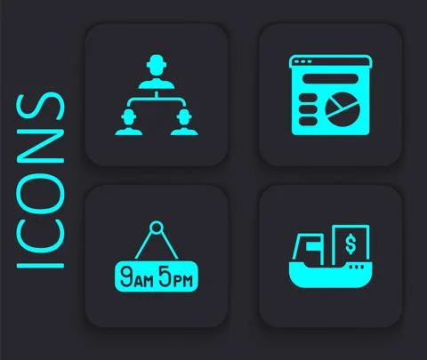 Set Cargo ship with boxes delivery, Employee hierarchy, Pie chart infographic 库存插图