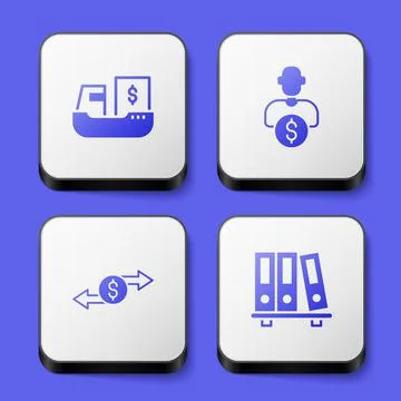 Set Cargo ship with boxes delivery, Business investor, Money exchange and Office Stock Illustration