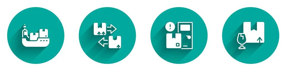 Set Cargo ship with boxes delivery, Cardboard traffic symbol, Home services and Stockillustratie