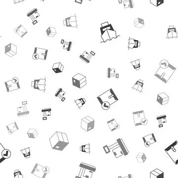 Set Cargo ship with boxes delivery, Scale cardboard, Envelope and check mark and Illustrazione stock