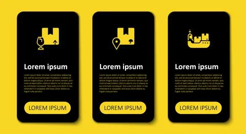 Set Cargo ship with boxes delivery, Location cardboard and Package fragile Illustrazione stock