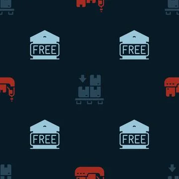 Set Cargo ship with boxes delivery, Cardboard on pallet and Free storage on Illustrazione stock