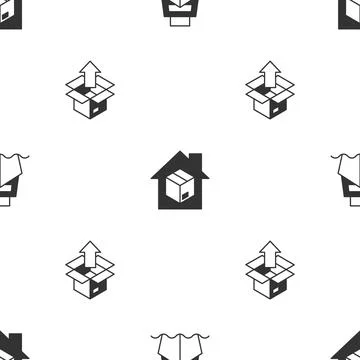 Set Cargo ship with boxes delivery, Home services and Unboxing on seamless イラスト素材