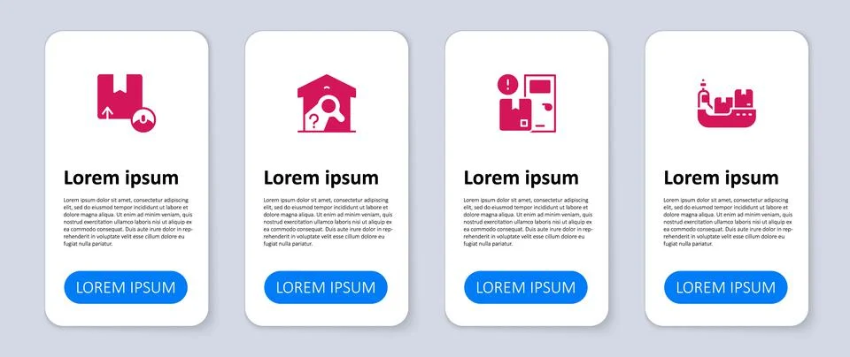 Set Cargo ship with boxes delivery, Home services, Warehouse check and Carton Stock Illustration