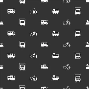 Set Cargo ship with boxes delivery, Delivery cargo truck, Bus and Submarine on Illustrazione stock