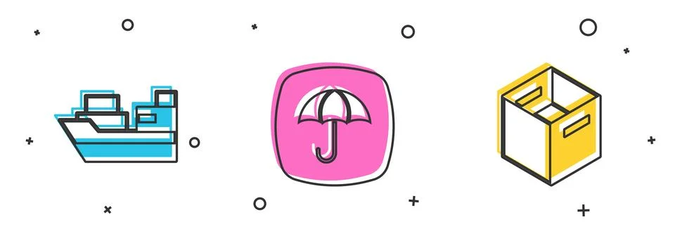 Set Cargo ship with boxes delivery, Delivery package umbrella and Carton Illustration