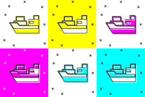 Set Cargo ship with boxes delivery service icon isolated on color backgroun.. イラスト素材