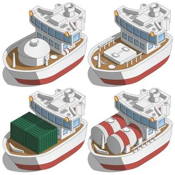 Set of cargo ships. Stock Illustration
